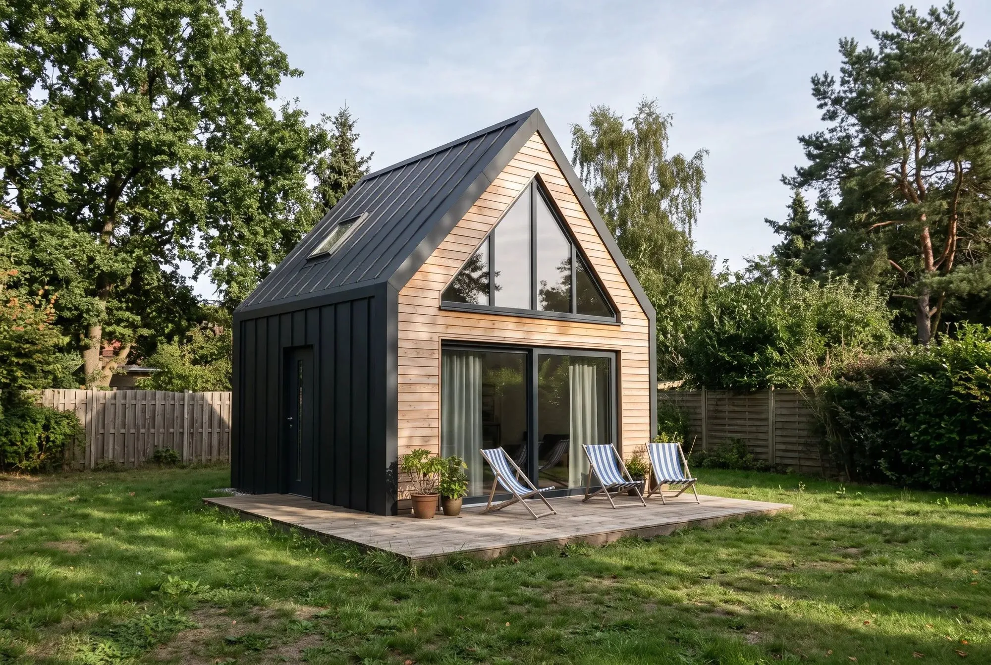 Rendering: Modulhaus mit Satteldach und verglastem Giebel